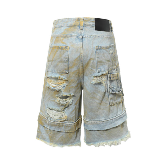 Men's Distressed Denim Shorts with Frayed Hem