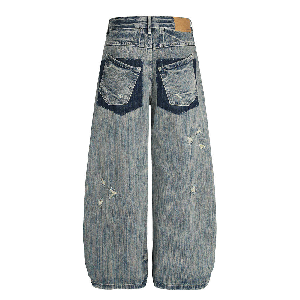 Men's Jeans, Irregular Ripped Knife Cut Pants, Loose Fit Casual Trousers