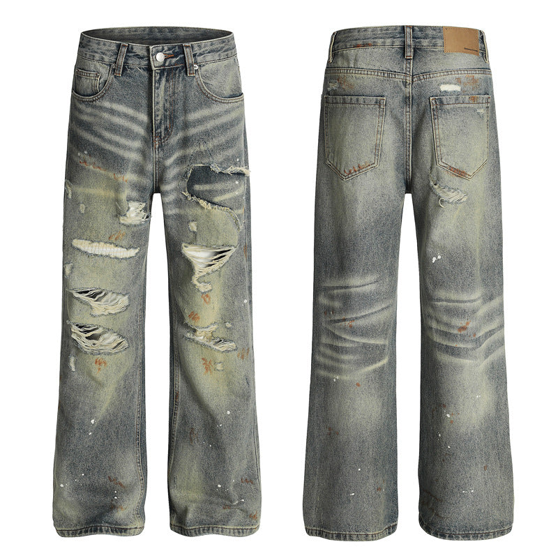 Unisex Slimming Loose Fit Washed Distressed Denim Pants