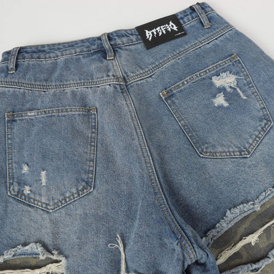 Unique High-Street Camouflage Splicing Denim Long Pants