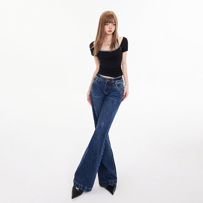 Women's Design Sense Spicy Girl Low Waist Slimming Flared Jeans