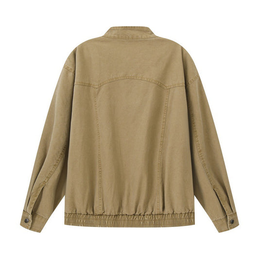 Washed Denim Work Jacket Men Loose Fit Versatile Outerwear