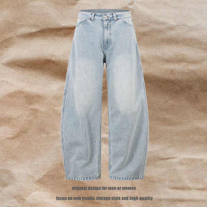 Blue Tapered Jeans Retro Loose Fit Flare Leg Pants