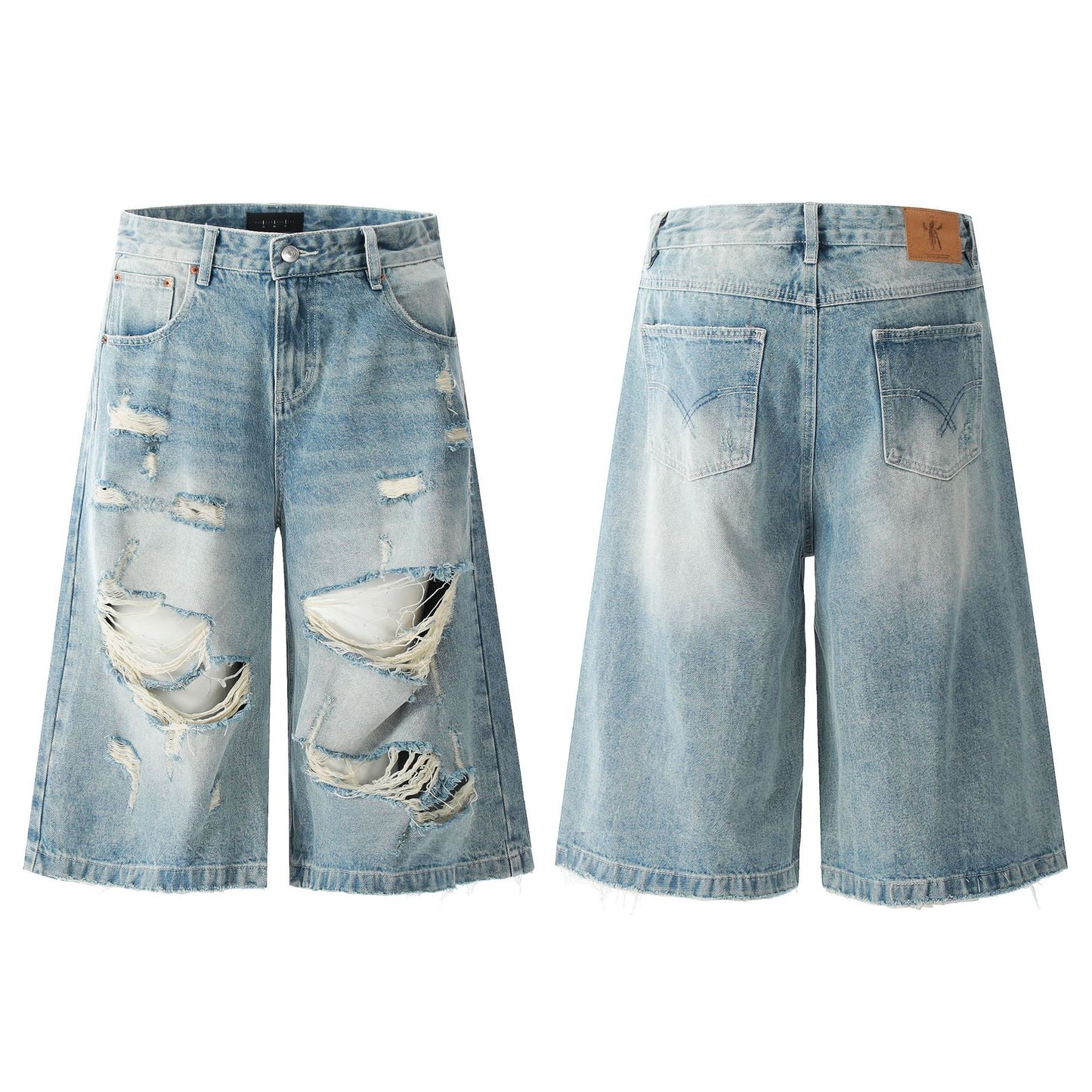 Design Seven-Quarter Denim Pants - Washed Loose Straight Shorts