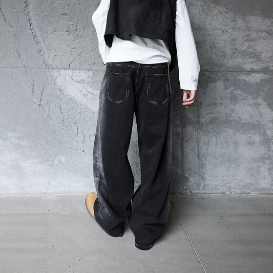 Vintage Washed Lightning Pattern Straight Leg Jeans for Men