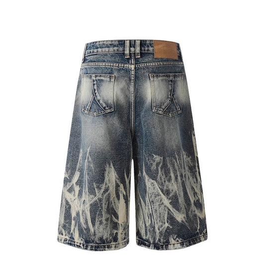 Lightning Patterned Denim Seven Quarter Shorts for Modern