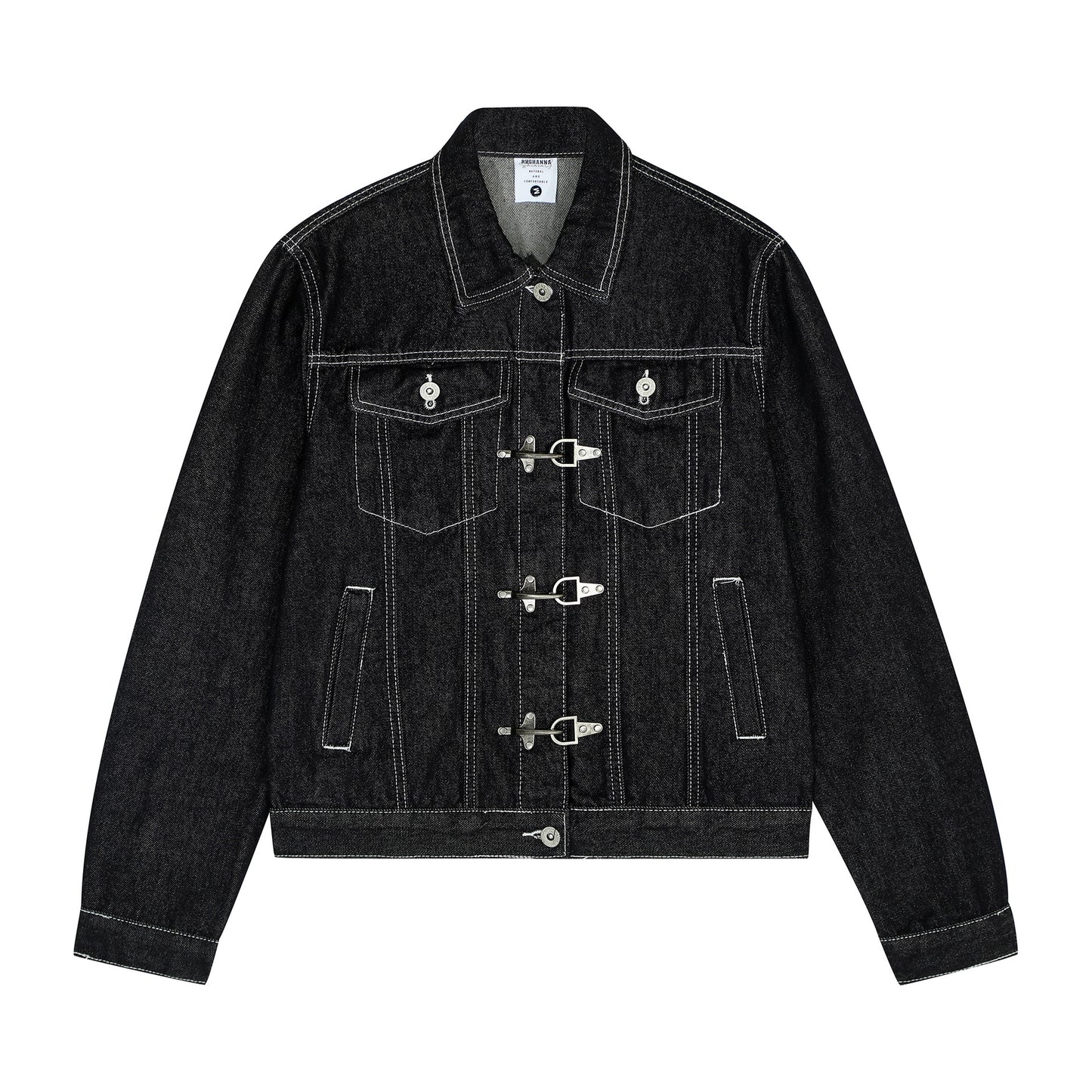 High-End Washed Raw Denim Men's Short Wide Fit Jacket with Metal Buttons