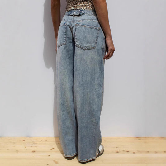 High Waisted Washed Denim Pants for Women