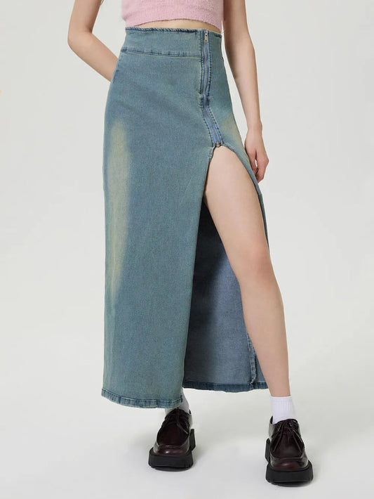 Premium Japanese Denim Skirt with Slit and Zipper