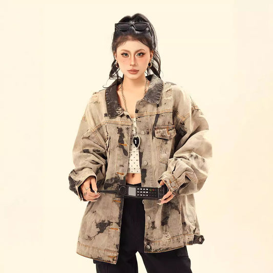 Premium Wash and Tie Dye Damage Denim Jacket