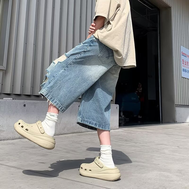 Ripped Denim Short Loose Casual Washed Cropped Pants