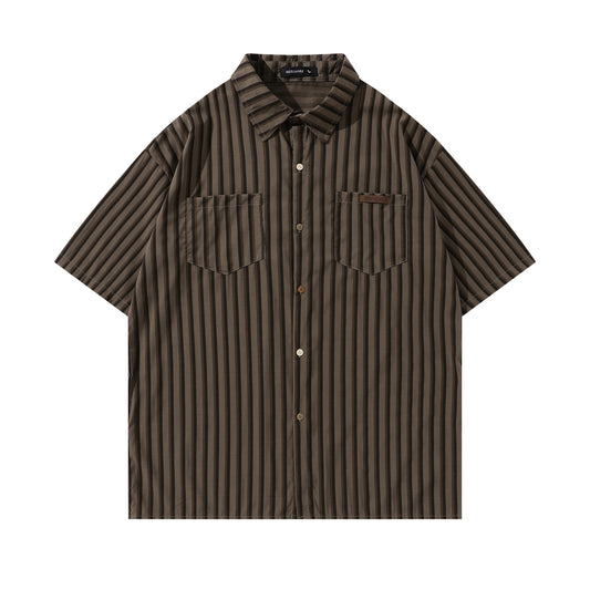 Retro Striped Short Sleeve Shirt for Men