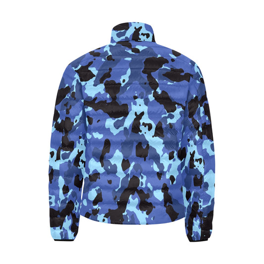 Dark Blue Camo Puffer Bomber Jacket
