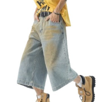 Vintage Seven Quarter Denim Loose Straight Shorts - Wasteland Blue