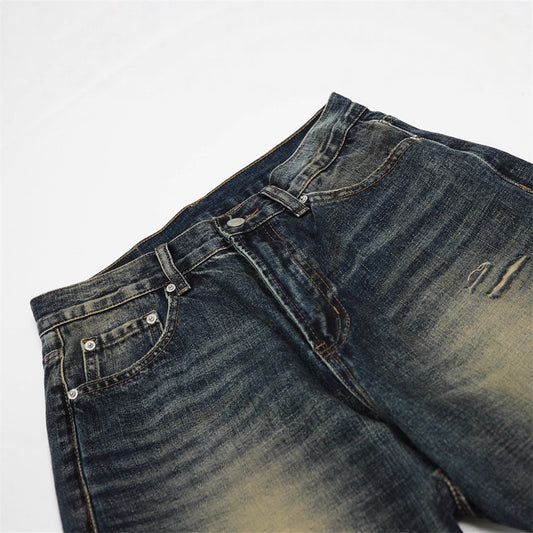 Men's Denim Jeans, Distressed Faded Straight Leg, Casual Loose Fit, Pants