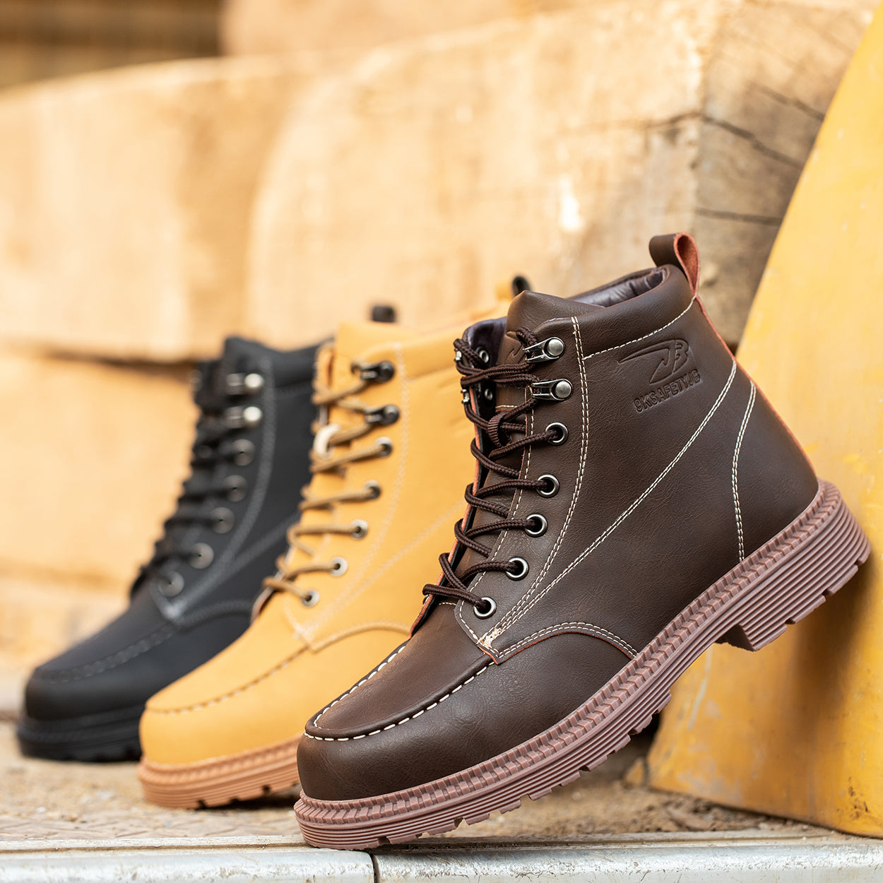 Men's Work Shoes - Microfiber Leather Safety Shoes