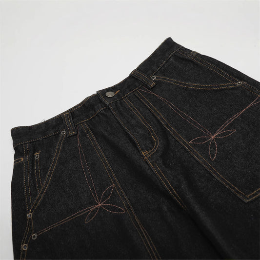 Men's Denim Pants, Patchwork Knife Cut Design, Casual Loose Fit, Versatile Men's Trousers