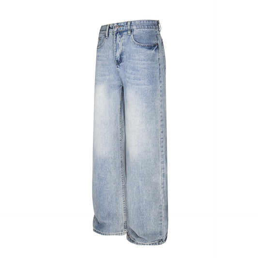 High Street Washed Vintage Unisex Loose Wide Leg Straight Long Jeans