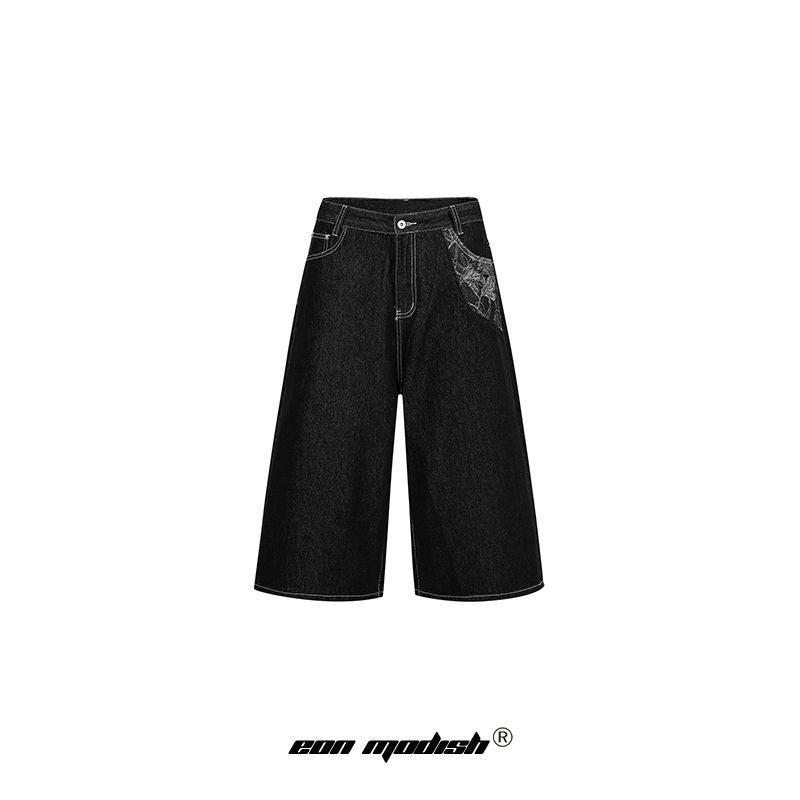 High-Street Personalized Spliced Denim Shorts