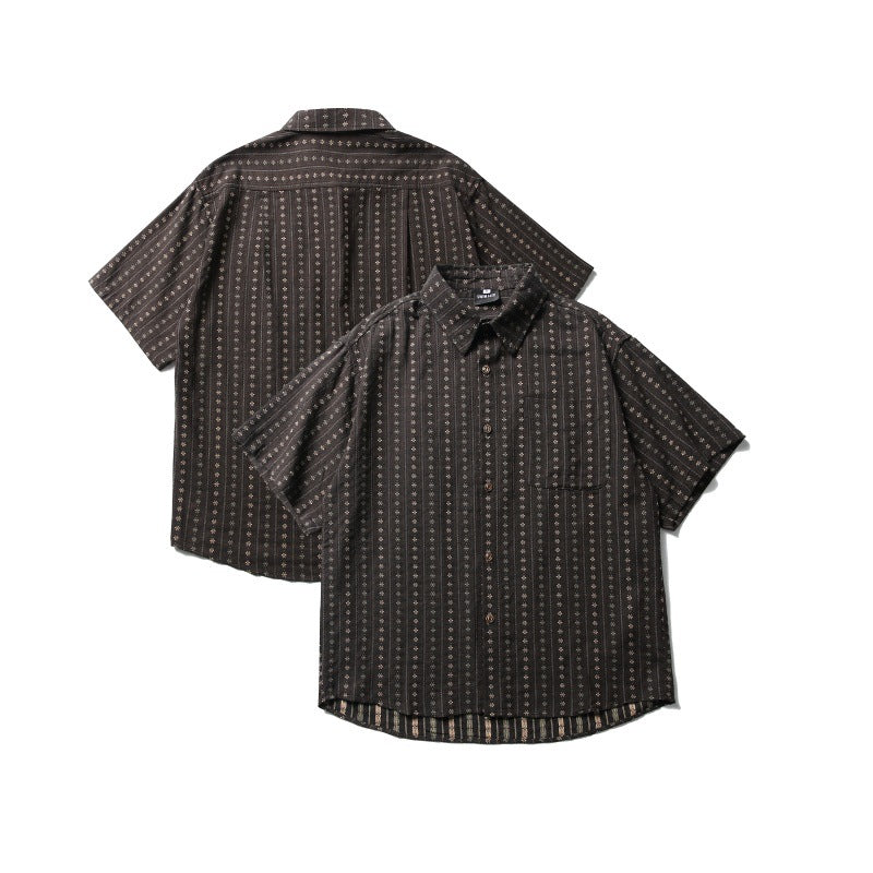 Loose-Fit Short-Sleeve Striped Shirt for Men