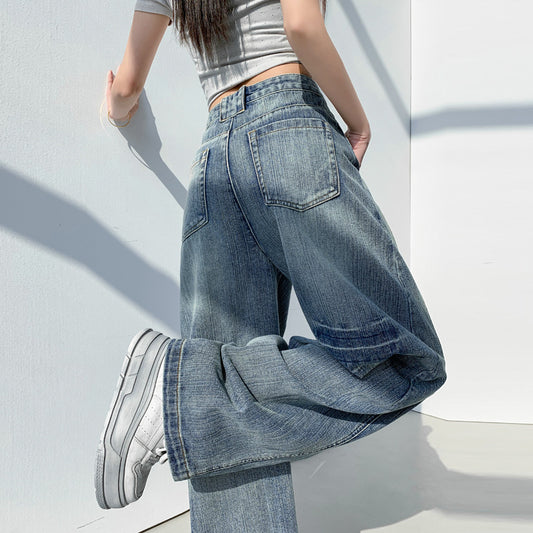 Washed Slub Deconstructed Tapered Denim Pants for Women