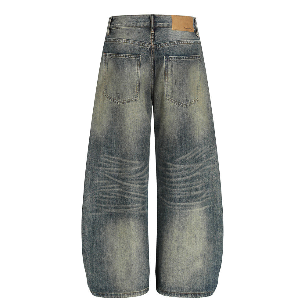 Vintage Men's Jeans - Distressed Ripped Flared Pants, Brand, Loose Fit, Wide-Leg Style