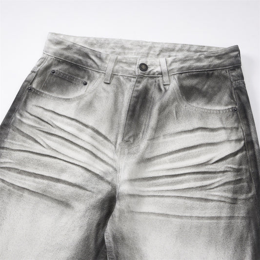 Men's Denim Jeans, Distressed Faded Catwhisker Design, Casual Loose Fit Pants