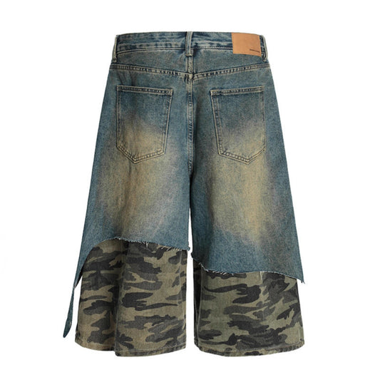 Camouflage Patchwork Seven Quarter Jeans