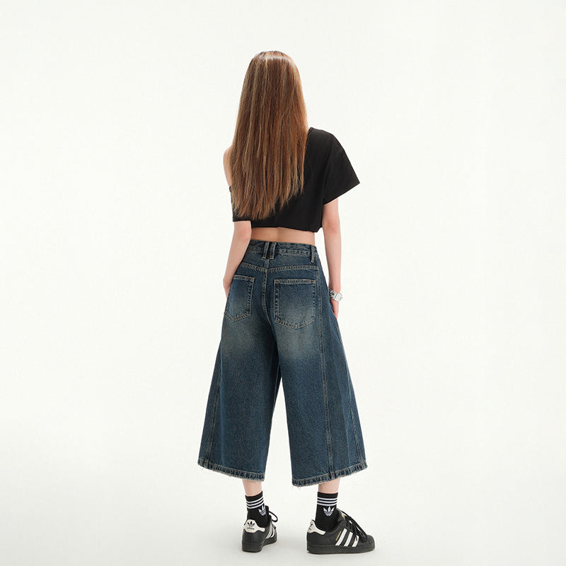 Women's High-Waisted Wide-Leg Shorts - Retro Seven-Quarter Pants