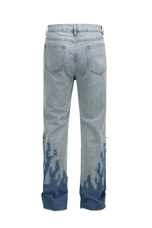 Men's Flame Pattern Patch Cargo Jeans