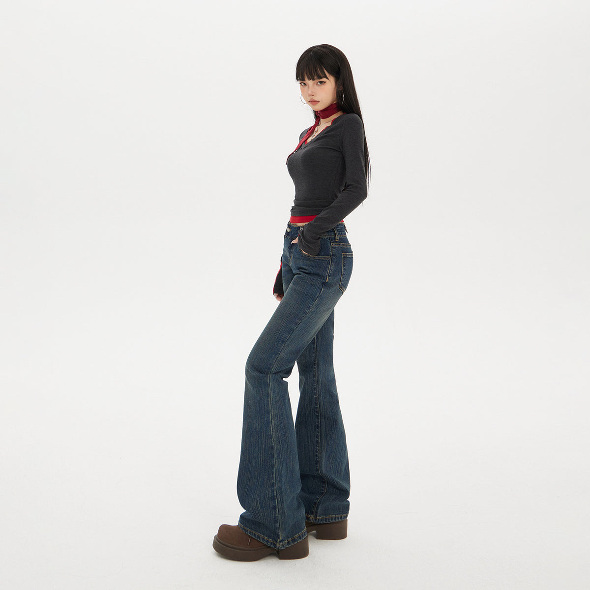 Women's Low Waist Vintage Slim Fit Elastic Skinny Girl Flare Pants