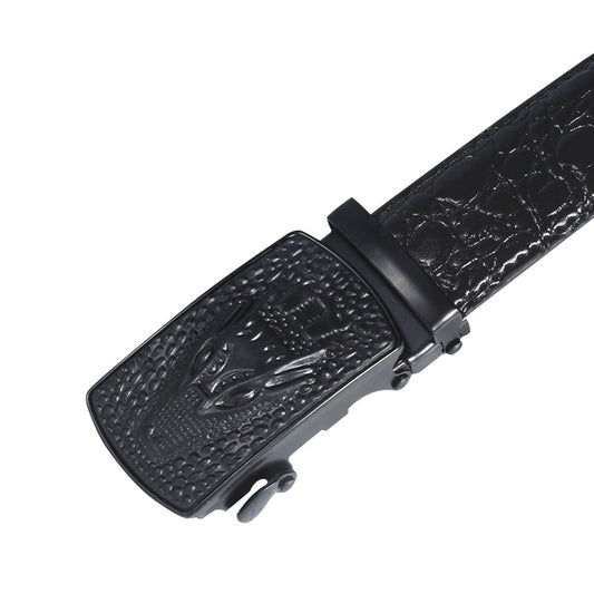 Crocodile Patterned Men's Belt with Automatic Buckle