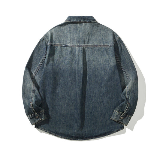 Streetwear Cargo Denim Shirt - Men's Loose Casual Long Sleeve Jacket