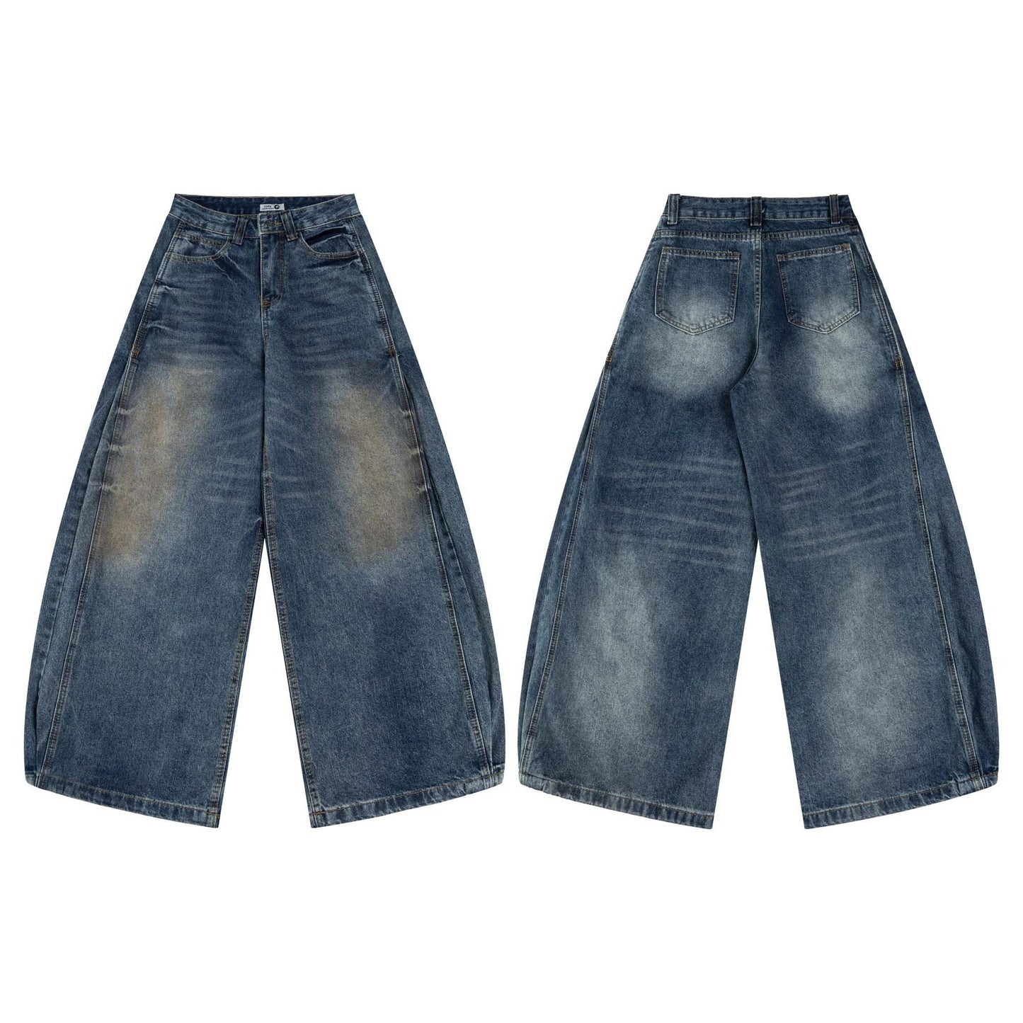 High Street Washed Distressed Tapered Denim Pants for Men and Women