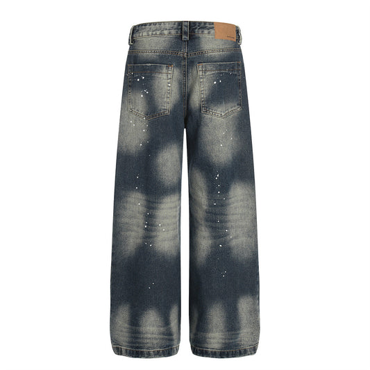 Men's Denim Pants, Distressed Dyeing Dirty Wash Wide Leg