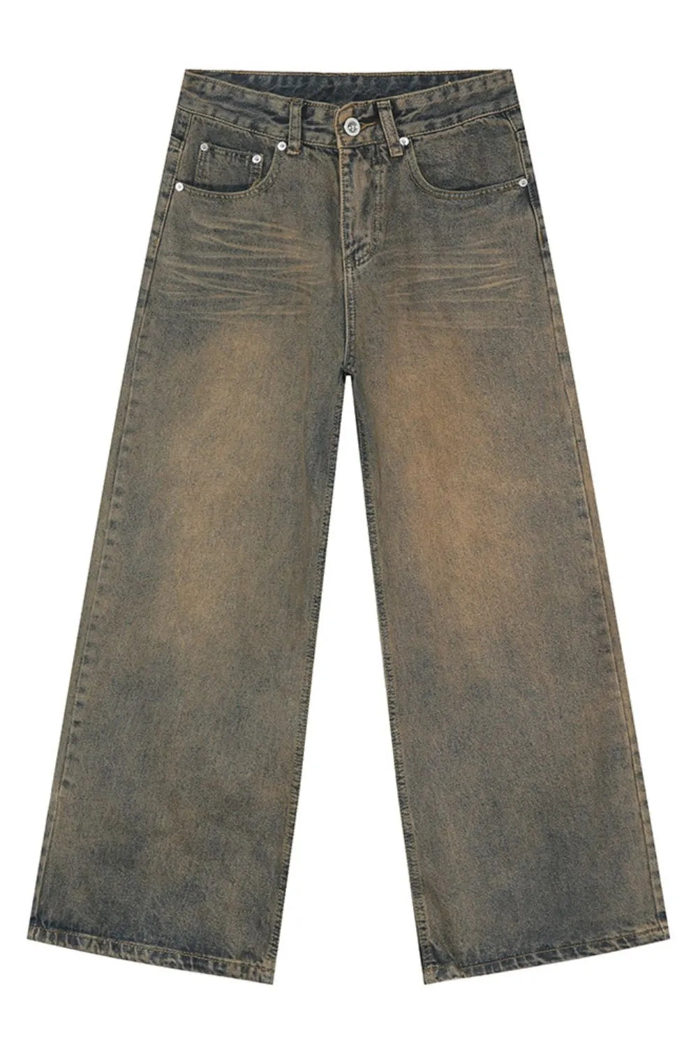 Washed Cat Whisker Straight Leg Jeans - Premium Japanese Denim