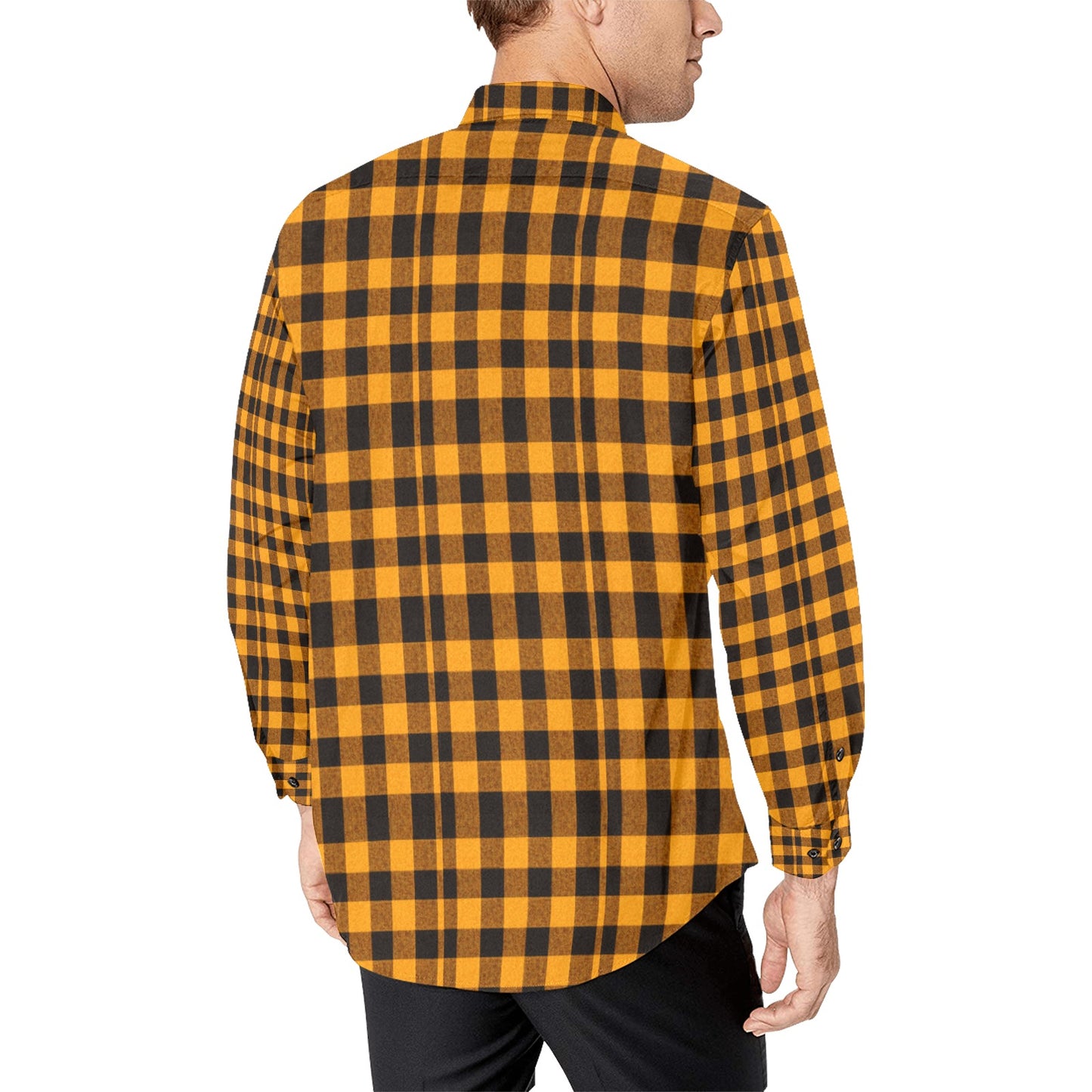 Goldenrod and Black Lumberjack Checkered Men's All Over Print Long Sleeve Shirt
