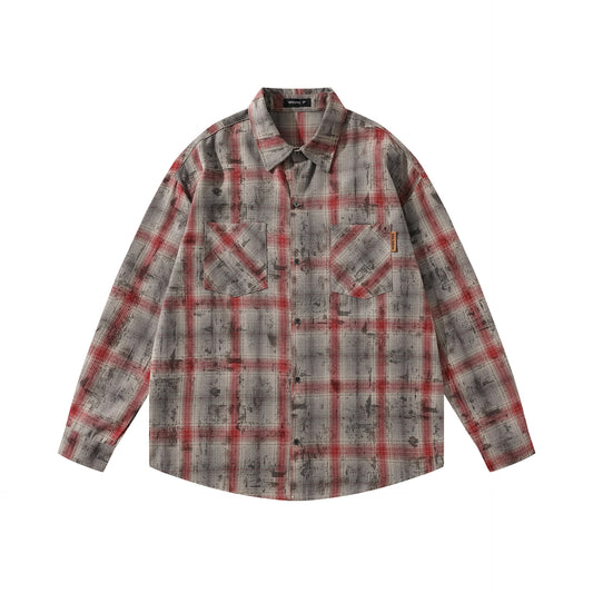 Vintage Plaid Long Sleeve Shirt Men Loose Casual Couple Shirt Jacket