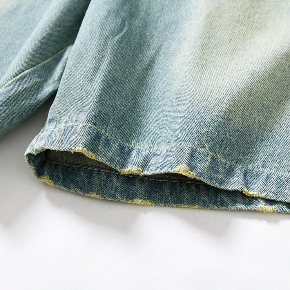 Washed Denim Shorts For Men — Loose Fit Punk Style Casual Blue