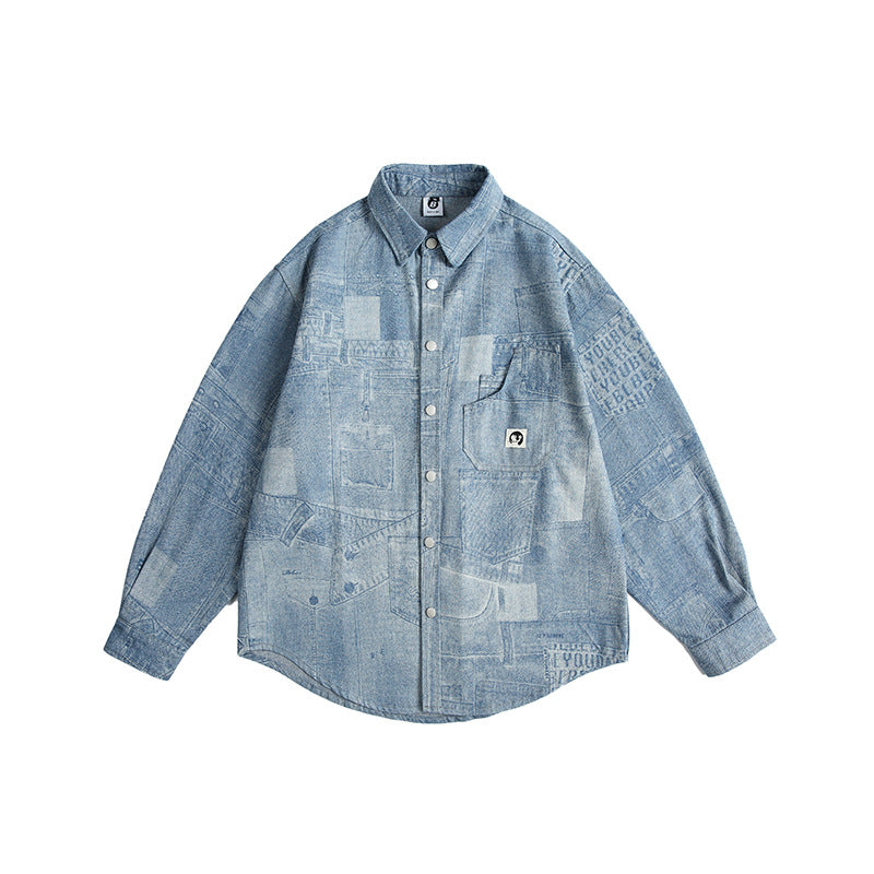 Vintage Patchwork Denim Long Sleeve Casual Shirts