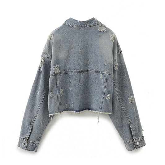 Women's Denim Short Jacket and Girlfriend Style Mid-Waist Denim Pants