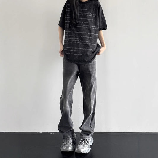 Washed Vintage Black and Gray Loose Slim Straight Jeans for Men