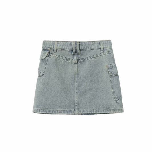 Vintage Short Denim Skirt with Pocket Decoration for Women