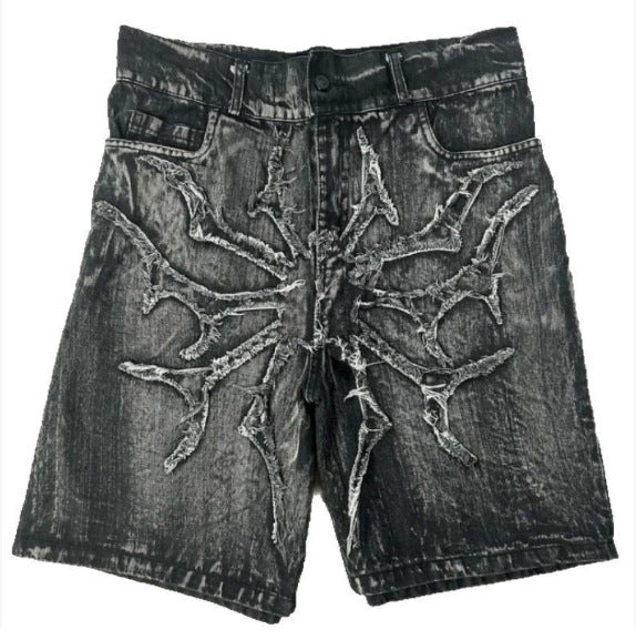 Denim Pants with Dark Line Design - Wide Leg Trousers