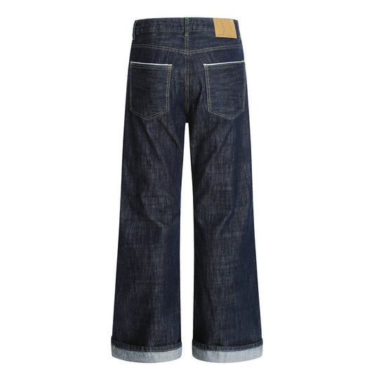 Men's Loose-Fit Cuffed Wide-Leg Denim Pants
