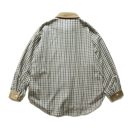 Workwear Long Sleeved Pure Cotton Checkered Patchwork Shirt