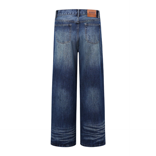 Unisex Vintage Washed Denim Pants - Loose Wide Leg Trousers