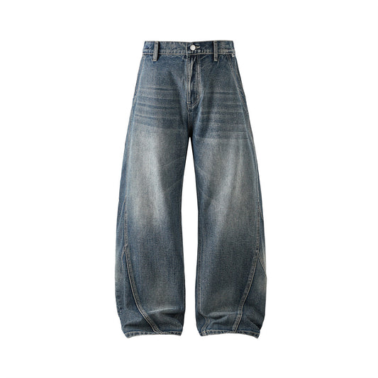 Men's Denim Pants, Dye-Indigo Cut-Offs, Casual Loose Fit, Wide Leg