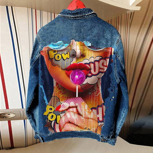 Denim Jacket with Lollipop Print