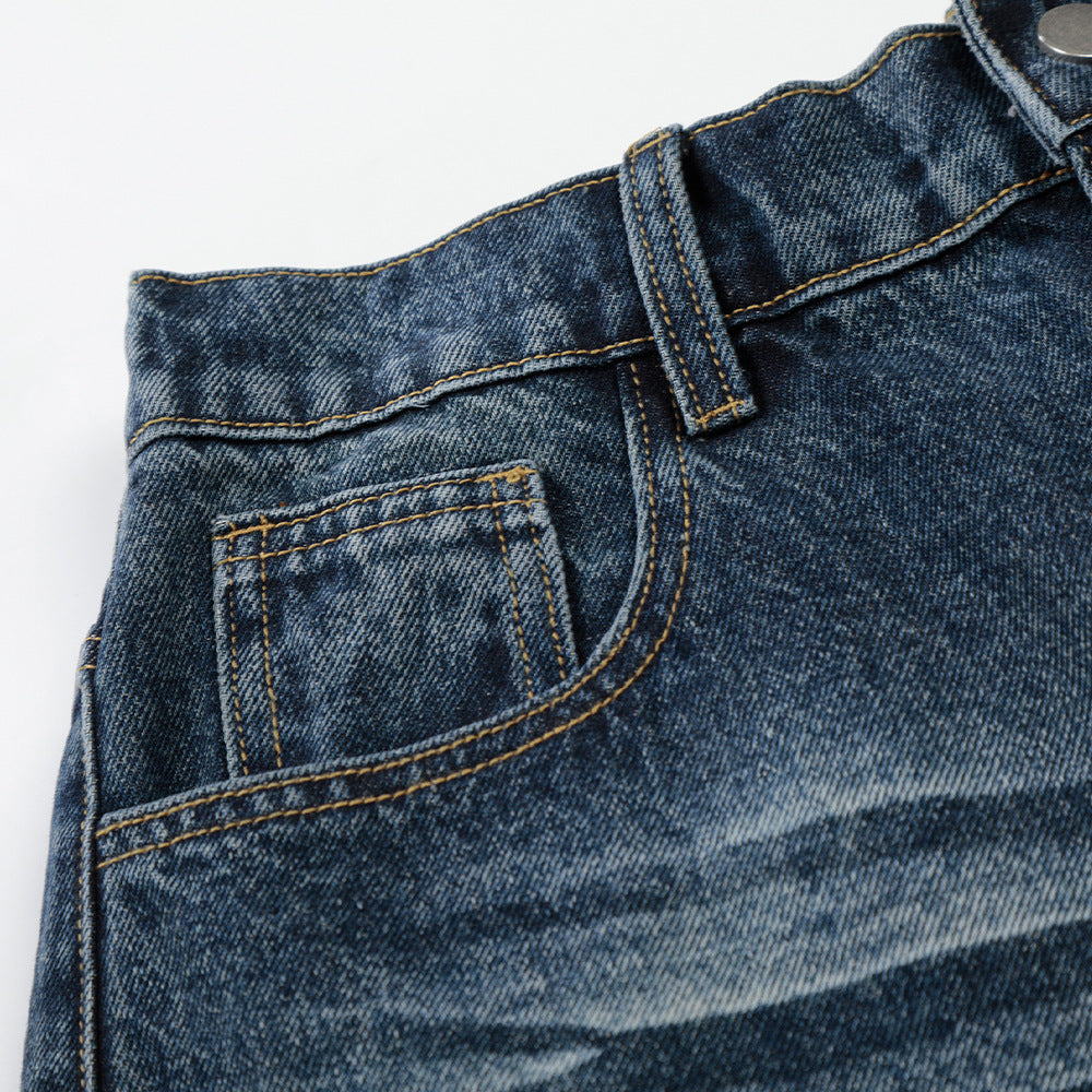 Used Washed Denim Shorts for Men — Loose Fit Mid-Length (Black, Blue)